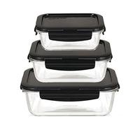 LOCK & LOCK Frischhaltedosen contenitori salvafreschezza, Vetro borosilicato, Nero, 3er Set Eckig Klein