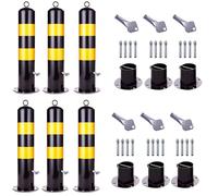 Lockable Detachable Parking Bollard - Heavy Duty Traffic Barricade Post with Reflective Strips & Chain (55/65/75cm)(H65cm 6pc)
