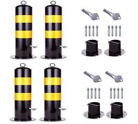 Lockable Detachable Parking Bollard - Heavy Duty Traffic Barricade Post with Reflective Strips & Chain (55/65/75cm)(H65cm 4pc)