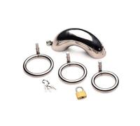 Master Series Locking Stainless Steel Chastity Cage with 3 Rings
