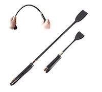 LOCKISH 2 pezzi di cuoio cavallo crop nero, frusta per cavallo con impugnatura antiscivolo, manico in gel, 45 cm +30 cm