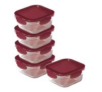 LocknLock Eco - Set di 5 contenitori per alimenti in vetro con coperchio, ermetici, a prova di perdite, quadrati, con coperchi in plastica riciclata, adatti al forno, lavabili in lavastoviglie, 5 x