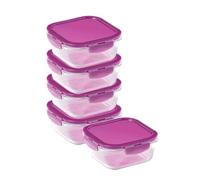 LocknLock Eco - Set di 5 contenitori per alimenti in vetro con coperchio, ermetici, a prova di perdite, quadrati, con coperchi in plastica riciclata, adatti al forno, lavabili in lavastoviglie, 5 x
