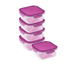 LocknLock Eco - Set di 5 contenitori per alimenti in vetro con coperchio, ermetici, a prova di perdite, quadrati, con coperchi in plastica riciclata, adatti al forno, lavabili in lavastoviglie, 5 x