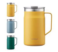 LocknLock Metro Mug Premium 18/8 in acciaio inox a doppia parete isolata con manico, perfetta per tavolo con coperchio, giallo, 590 ml