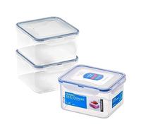 LocknLock Set di 3 contenitori per alimenti quadrati con coperchio, in plastica, ermetici e impermeabili, senza BPA e lavabili in lavastoviglie, 3 x 1,2 l