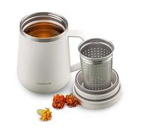 LocknLock Tazza da tè Metro avorio da 400 ml, tazza da tè e caffè con infusore per tè, coperchio e manico, doppia parete in acciaio inox, isolamento sottovuoto, da viaggio
