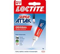 Loctite Super Attak Original Scuola e Ufficio, Colla Liquida Trasparente con Tripla Resistenza e Istantanea, Colla Resistente per Gomma, Metallo, Ceramica, Legno, Cuoio, Pelle, 1 x 3 g