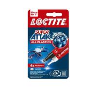Loctite Super Attak Plastica, Colla per plastica istantanea, Adesivo liquido trasparente specifico per tutti i tipi di plastica, Colla cianoacrilica con attivatore, 2g+4ml