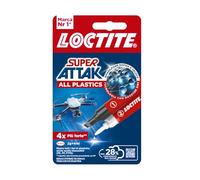 Loctite Super Attak Plastica, Colla per plastica istantanea, Adesivo liquido trasparente specifico per tutti i tipi di plastica, Colla cianoacrilica con attivatore, 2g+4ml
