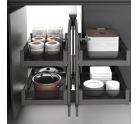 Locuetyn Organizzatore per armadio da cucina, organizer angolare estraibile con 4 cesti, portaoggetti estensibile per cucina e bagno