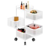 locwanot Cesto di frutta a 5 ripiani, rotondo, rotante, grande, con ruote, multiuso, organizer per casa, cucina, soggiorno, bianco, 4 strati