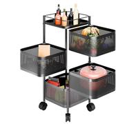 locwanot Cesto di frutta a 5 ripiani, rotondo, rotante, grande, con ruote, multiuso, organizer per casa, cucina, soggiorno, nero, 4 strati