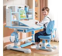 locwanot Scrivania da studio per bambini regolabile in altezza, tavolo da scrittura inclinabile, set di sedie ergonomiche, scrivania per computer con gabbia, armadietto per bambini dai 3 ai 12 anni