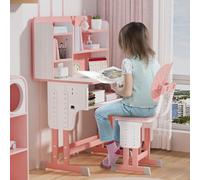 locwanot Set di scrivania e sedia per bambini regolabili in altezza, tavolo ergonomico per bambini con cassetto portaoggetti, scrivania ampia, gancio per zaino, stazione di lavoro interattiva per