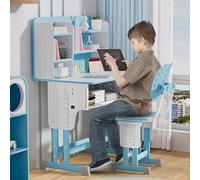 locwanot Set di scrivania e sedia per bambini regolabili in altezza, tavolo ergonomico per bambini con cassetto portaoggetti, scrivania ampia, gancio per zaino, stazione di lavoro interattiva per