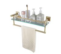LODDEYEE Scaffali da bagno con portasciugamani mensola da bagno in vetro temperato resistente alla ruggine da 50 cm con guide a parete in acciaio inossidabile, finitura oro spazzolato, B1103BG-L20