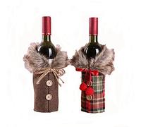 LODDEYEE Set di 2 coperture per bottiglie di vino di Natale, sacchetti regalo di vino, set di vestiti per Natale, matrimonio, compleanno, vacanze, sala da pranzo, feste, decorazione da tavolo, Colore