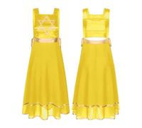 Lode Danza Vestito Donne Vestito Liturgico Lode Lyrical Dance Performance Dancewear Senza Maniche Lace-up Lati Split, Giallo, S