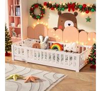 Lodera Letto per bambini 90 x 200 cm, letto matrimoniale con barriera di sicurezza e rete a doghe, telaio di letti per bambini in legno massiccio di pino per bambini e bambini, senza materasso