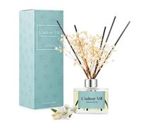 L'odeur Vill Reed Diffuser Set, 6.7 oz(200ml) Jasmine & Lily Scented Diffuser with 6 Oil diffuser sticks, Home Fragrance Essential Oil Reed diffuser for home Large Rooms Bathroom Shelf Decor