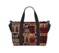 Lodge Bear - Borsone da viaggio con stampa di cervi e pesci, per palestra e viaggi, ideale per sport e gite nel fine settimana, nero, Taglia unica