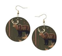 Lodge Bear Cervo Orecchini In Pelle Alla Moda Per Le Donne Penzolare 1 Paio Leggero Stampato Piercing Orecchini Gioielli Regali Per Donne Ragazze