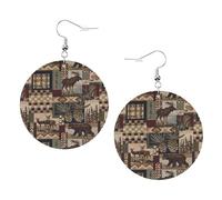 Lodge Bear Stampa Cervo Piercing Rotondo Orecchini In Pelle Set 1 Paio di Eleganti Orecchini In Pelle Penzolare Cerchio Per Le Donne Gioielli Regali, One Size, Poliestere