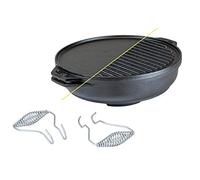 LODGE Set di cinque pezzi in ghisa include una griglia/piastra reversibile da 14 pollici, 6,8 quarti di fondo/wok, due manici resistenti e un libretto di suggerimenti e trucchi.