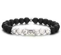 LODMLOER Ariete 8Mm Pietra Opaca Segni Zodiacali Bracciale - Braccialetti di Perline Elastiche Bianche, Braccialetti Oroscopo Constellazione Vintage Gioielli per Uomo Donna, Ariete
