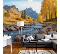 LODMLOER Carta Da Parati 3D Autunno Montagne （Larghezza x Altezza） Foreste Corsi D'Acqua Fotomurali Moda Decorazione da Muro XXL Poster Gigante Design Carta per pareti