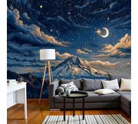 LODMLOER Carta Da Parati 3D Cielo Stellato Luna （Larghezza x Altezza） Montagne Innevate Fotomurali Moda Decorazione da Muro XXL Poster Gigante Design Carta per pareti