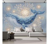 LODMLOER Carta Da Parati 3D Illustrazione A Fumetti 400x280cm（Larghezza x Altezza） Balena Fuochi D'Artificio Fotomurali Moda Decorazione da Muro XXL Poster Gigante Design Carta per pareti