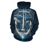 LODMLOER Felpa con Cappuccio da Uomo con Stampa Ancora E Balena Sweatshirt Pullover a Maniche Lunghe con Tasche Corpi Celesti Sacri Maglione con Cappuccio per l'uso Quotidiano