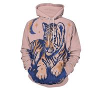 LODMLOER Felpa con Cappuccio da Uomo con Stampa Stelle, Luna, Tigre Sweatshirt Pullover a Maniche Lunghe con Tasche Illustrazioni di Cartoni Animati Maglione con Cappuccio per l'uso Quotidiano
