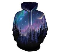 LODMLOER Felpa con Cappuccio da Uomo con Stampa Via Lattea Sweatshirt Pullover a Maniche Lunghe con Tasche Silhouette della Foresta Maglione con Cappuccio per l'uso Quotidiano
