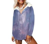 LODMLOER Felpa con Cappuccio in Pile Sherpa Chiaro di Luna Pullover Donna Peluche Medio-Lungo Cielo Notturno da Sogno Giacca Manica Lunga con Tasche per Autunno Invernale, Viola