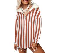 LODMLOER Felpa Donna con Cappuccio Foderati Strisce Verticali Cappotto Invernale in Pile Disegno al Tratto Giacca con Cappuccio in Sherpa con Tasche, Rosso