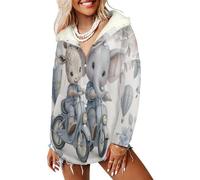 LODMLOER Felpa Donna con Cappuccio Invernale Animali in Bicicletta Giacca Felpe Foderata in Pile Mongolfiera con Fiori da Sogno Hoodie Sweatshirt Calda Maniche Lunghe Casual con Tasche, Grigio