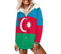 LODMLOER Felpe con Cappuccio Donna Bandiera Dell'Azerbaigian Pullover Addensato da Tenere al Caldo Sweatshirt Maglione Manica Lunga Cappotto Hoodie Felpa in Pile, Blu-Verde
