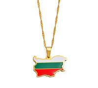 LODMLOER La Repubblica Popolare di Bulgaria Mappa Bandiera Collane con Ciondolo Collane Bulgare Donna Uomo Gioielli/Mappa di Moda 3D con Texture Collana di Moda Regalo,Colore Oro,45 Cm O 17,7 Pollici