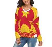 LODMLOER Maglia Drapeaux da Donna Maglioni Stampato Emblema della Repubblica Socialista del Vietnam Pullover Tops a Maniche Lunghe Felpe Cuello en V Casual per Autunno Inverno S-XXL, Rosso