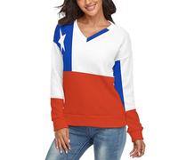 LODMLOER Maglione Leggero a Maniche Lunghe Felpa Drapeaux da Donna con Scollo a V La Bandiera del Cile, Un Paese Sudamericano Pullover in Maglieria per Autunno Inverno S-XXL, Rosso