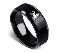 LODMLOER Nero 8Mm Doppio Smussato Smerigliato Simbolo Zodiacale Design Anello, Donne/Uomini Oroscopo Astrologia Celeste Set Gioielli Moda Donna Regalo di Compleanno, Foto, Pesci