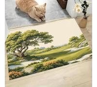 LODMLOER Tappeto Acquerello Colline lavabile per interni,Querce Prato, Tappeti da bagno antiscivolo,Verde 50 x 80 cm, per camera da letto, bagno, cucina