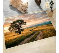 LODMLOER Tappeto Campagna Campi lavabile per interni,Colline Querce, Tappeti da bagno antiscivolo,Giallo Verde 80 x 120 cm, per camera da letto, bagno, cucina