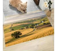 LODMLOER Tappeto Campi Rurali lavabile per interni,Campi Colline Di Grano, Tappeti da bagno antiscivolo,Giallo Verde 50 x 80 cm, per camera da letto, bagno, cucina