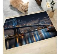 LODMLOER Tappeto da ingresso,Città Architettura,45 x 75 cm, lavabile,Ponte Sospeso, per cucina, camera da letto, ingresso interno, antiscivolo, a pelo basso, morbido, per bagno,Blu