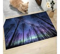 LODMLOER Tappeto da ingresso,Fantasia Foresta,50 x 80 cm, lavabile,Cielo Stellato Aurora Boreale, per cucina, camera da letto, ingresso interno, antiscivolo, a pelo basso, morbido, per bagno,Viola