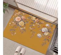 LODMLOER Tappeto da ingresso lavabile,Giallo Senape,50 x 80 cm,Fiore Classico, zerbino per interni, antiscivolo, morbido,Rosa Ramo Vintage, cucina, ingresso, camera